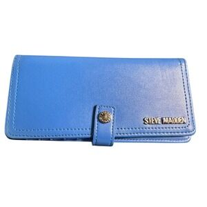 Steve Madden Blue Faux Leather Wallet Snap Closure Zip Coin Pocket